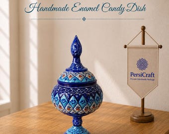 Fully Handmade Persian Copper Candy Dish / Chocolate Bowl / Decorative Artwork – Floral Hand-painted Enamel Bowl. MinakariArt (H. 22 cm).