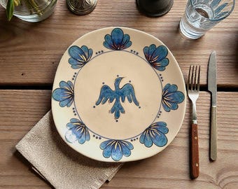 Handgemachte Mystic Bird Keramik Platte - 21 cm
