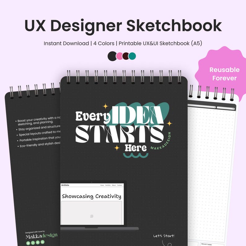 UX/UI Sketchbook – A5 Printable Dot Grid Notebook for Wireframes ...