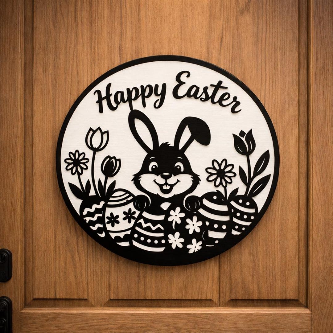 Easter Bunny Door Sign SVG | Happy Easter Welcome Sign | Bunny Eggs ...