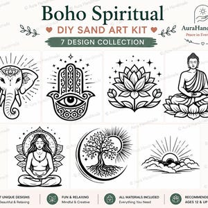 Kit de Arte com Areia Boho Espiritual Faça Você Mesmo – Tela Artesanal Relaxante para Adultos