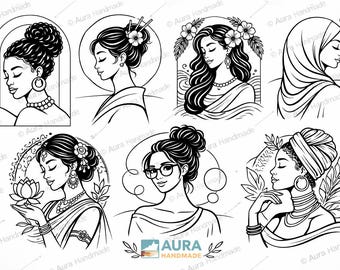 Kit de arte con arena: 7 diseños de retratos de mujeres de diferentes culturas