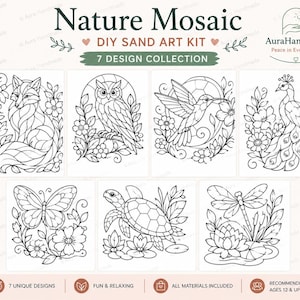 Nature Mosaic Sand Art Kit – 7 Floral Wildlife Designs, Relaxing DIY Craft