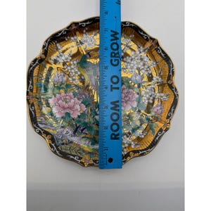 Vintage Toyo Japan Peacock Peony Gold Porcelain Plate 10 Inch afbeelding 4