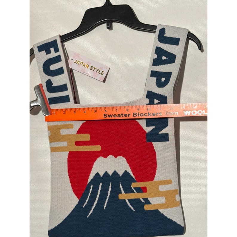 Japan Style Mount Fuji Knit Tote Bag White Blue Red New With Tags image 7