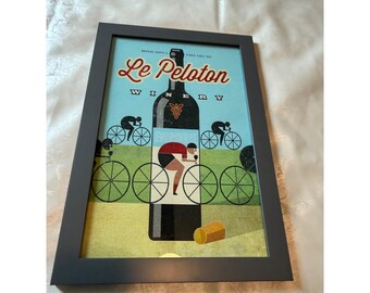 Le Peloton Winery Evansville Framed Art Print Vintage Cycling Wine Decor 13x19