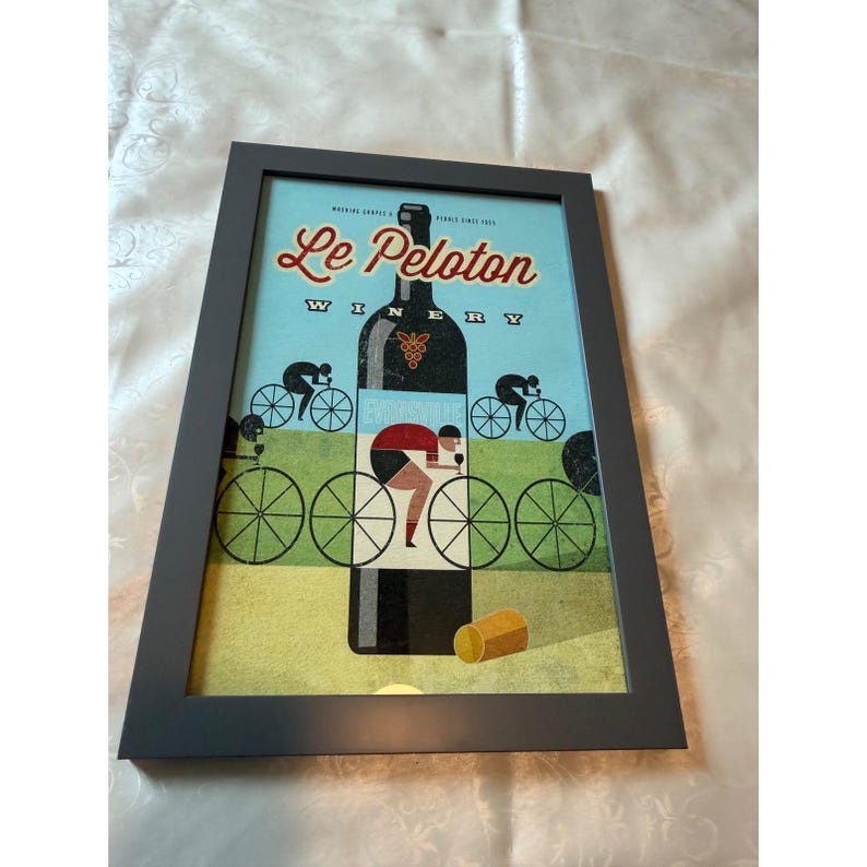 Le Peloton Winery Evansville Framed Art Print Vintage Cycling Wine Decor 13x19 image 1