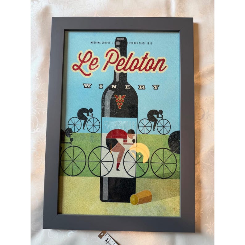 Le Peloton Winery Evansville Framed Art Print Vintage Cycling Wine Decor 13x19 image 6