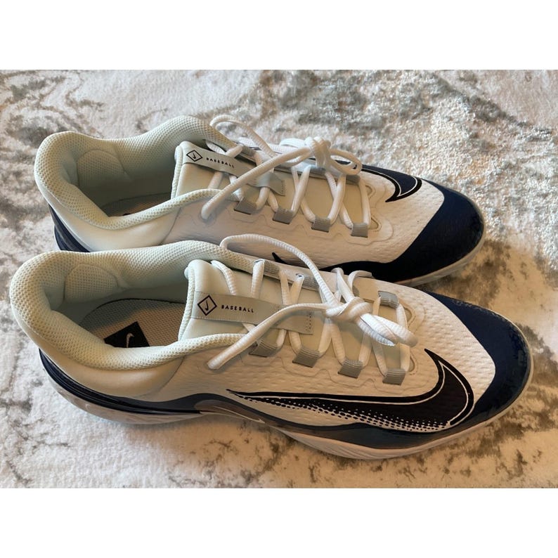 Nike Baseball Cleats White Navy Blue Swoosh Size 14 image 3