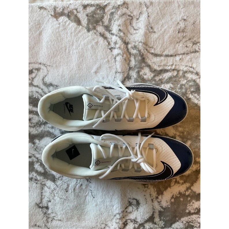 Nike Baseball Cleats White Navy Blue Swoosh Size 14 image 2