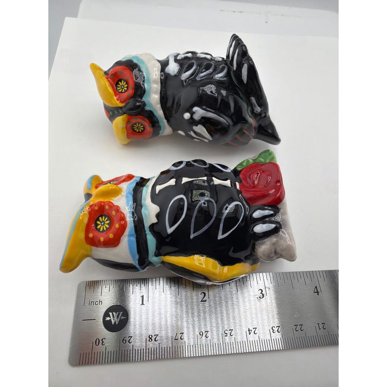 Day of the Dead Owl Salt Pepper Shakers Ceramic Sugar Skull Set image 5