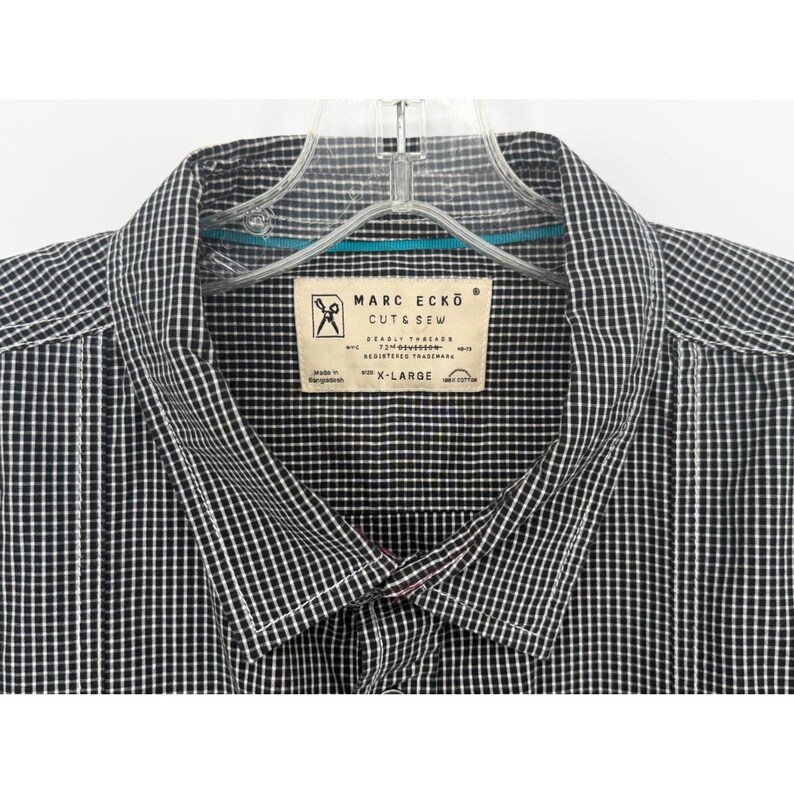 Marc Ecko Cut & Sew Mens XL Black White Checkered Long Sleeve Shirt image 3