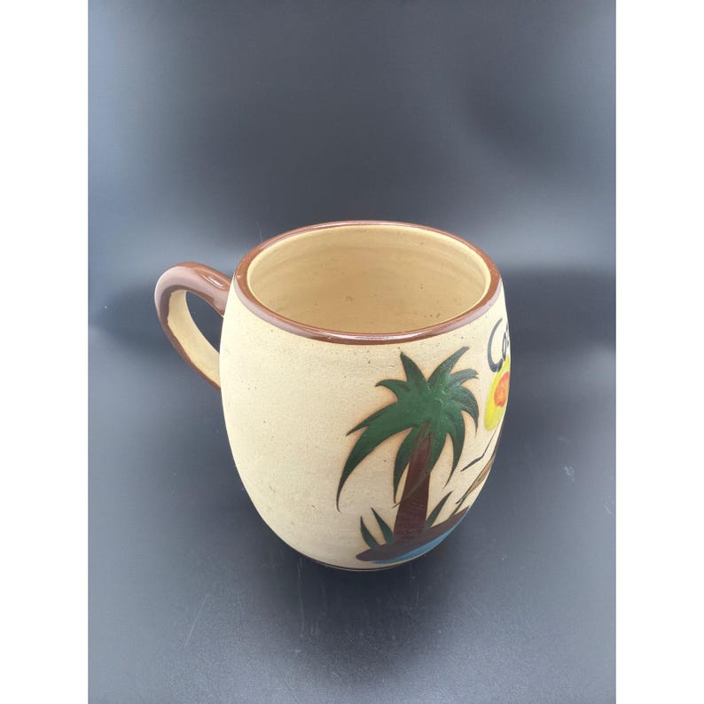 Cozumel Mexico Handmade Pottery Mug Sea Turtle Palm Tree Hand Painted Signed image 1