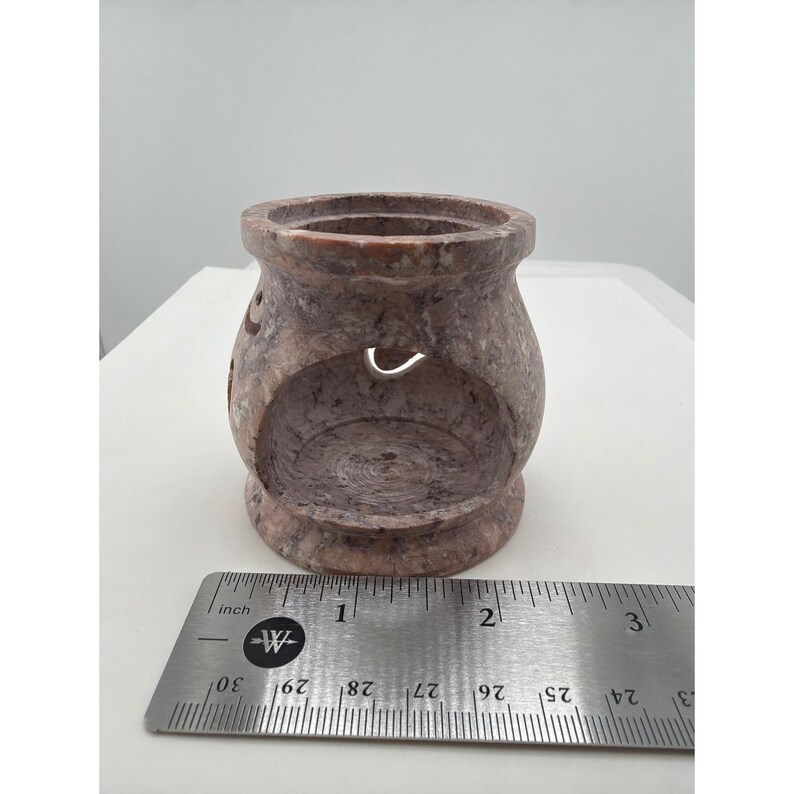Pink Soapstone Oil Burner Tea Light Holder Moon Star Carved Stone image 6
