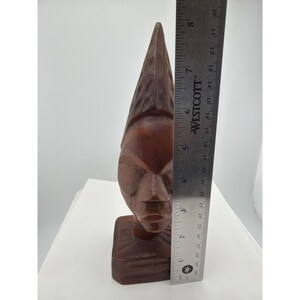 Hand Carved Wood Face Sculpture Pedestal Folk Art Decor image 2