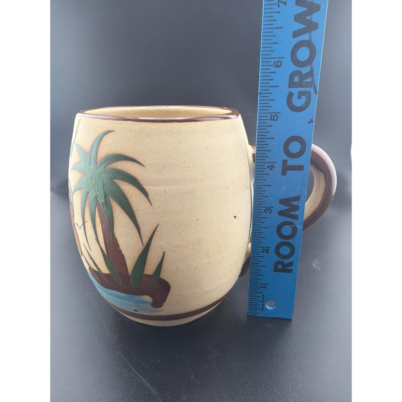 Cozumel Mexico Handmade Pottery Mug Sea Turtle Palm Tree Hand Painted Signed image 5