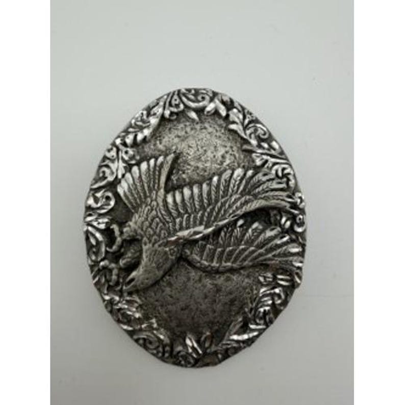 Vintage Silver Tone Eagle Belt Buckle Western Floral Scroll Americana image 4