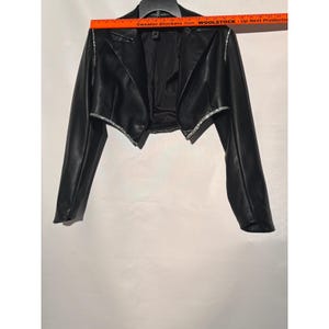 Forever 21 Faux Leather Cropped Jacket S Black Rhinestone Trim Open Front image 3