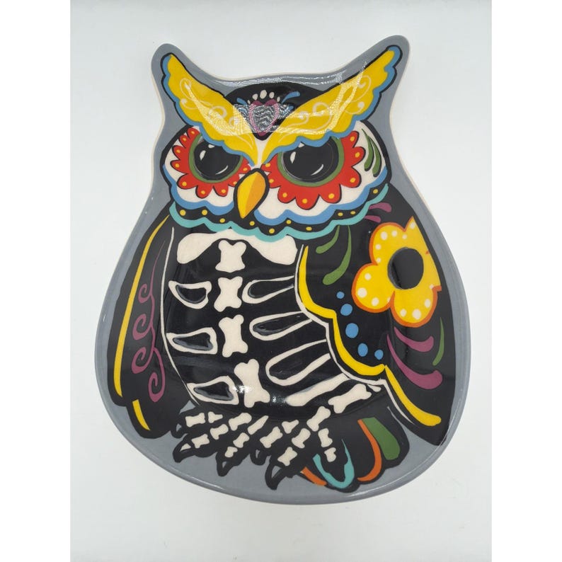 Cracker Barrel Day of the Dead Owl Stoneware Trinket Dish image 3