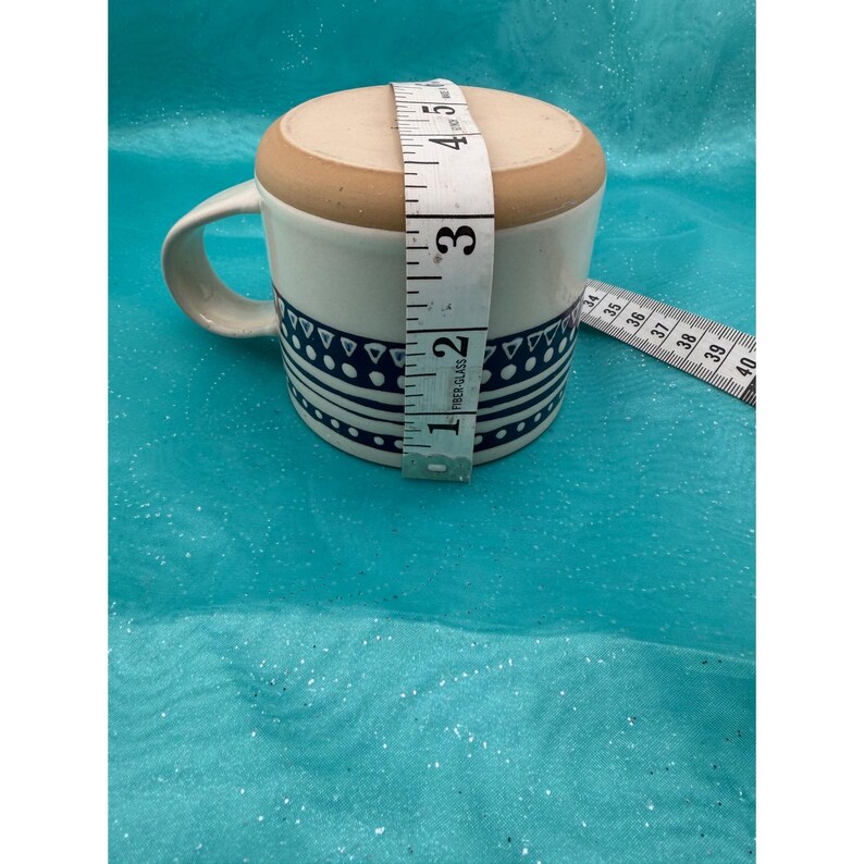 Boho Navy Geometric Stoneware Mug Cream Hand Painted Striped Coffee Cup image 7