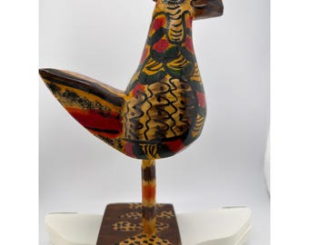 Vintage Hand Painted Wood Rooster Folk Art Figurine Sculpture