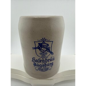 Vintage Hasenbrau Augsburg Gray Blue Salt Glaze German Beer Stein immagine 1