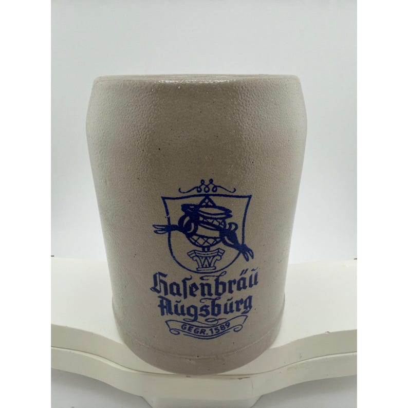 Vintage Hasenbrau Augsburg Gray Blue Salt Glaze German Beer Stein immagine 1