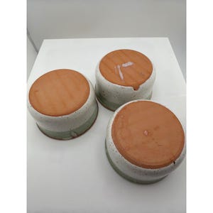 Set of 3 Stoneware Ramekins Terracotta Green Speckled Cream Ceramic Small Bowls image 2