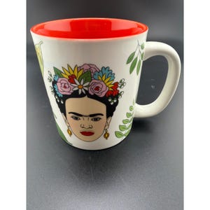 The Found Frida Kahlo Coffee Mug Red Interior Floral Portrait 12 Oz image 1