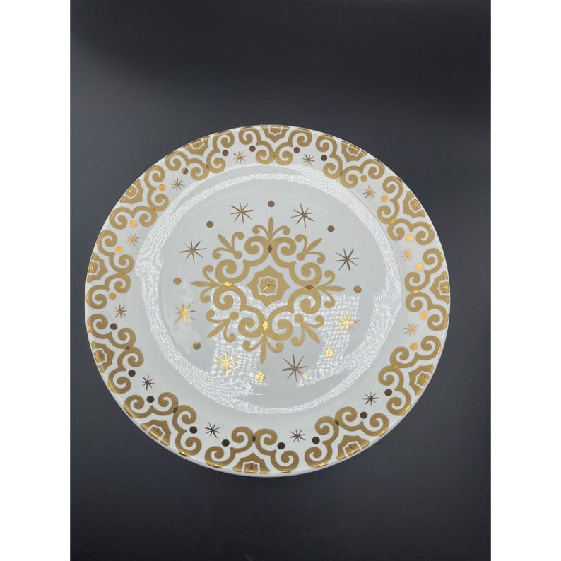 Target Holiday 09 Gold Scroll Star Porcelain Dinner Plate 10.5 Inch 2009 image 3
