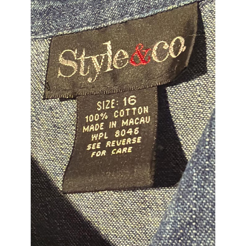 Style & Co Women's Denim Sleeveless Button Up Shirt 16 Blue Embroidered image 2