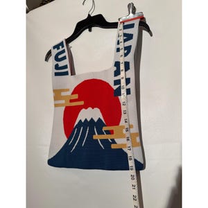 Japan Style Mount Fuji Knit Tote Bag White Blue Red New With Tags image 5