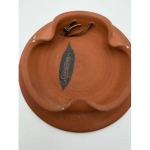 Salvamanteles de cerámica de terracota con diseño abstracto de salpicaduras, estilo vintage de Greenbaum Pottery. imagen 3