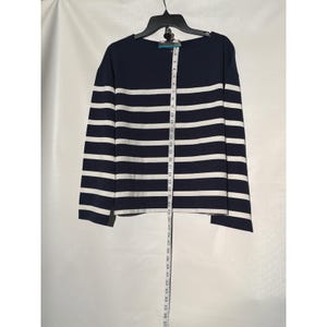 J.Crew Women's Striped Boatneck Long Sleeve Top M Navy White Relaxed Fit image 5