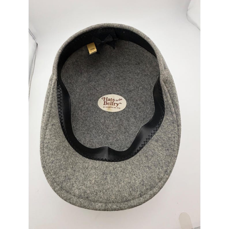 Hats in the Belfry Mens Gray 100% Wool Flat Cap Ivy Driving Hat Large USA Made image 5