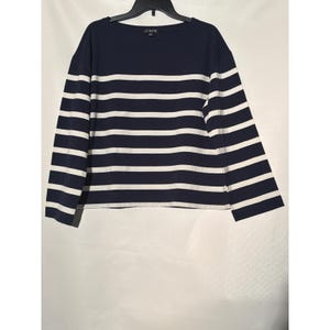 J.Crew Women's Striped Boatneck Long Sleeve Top M Navy White Relaxed Fit image 1