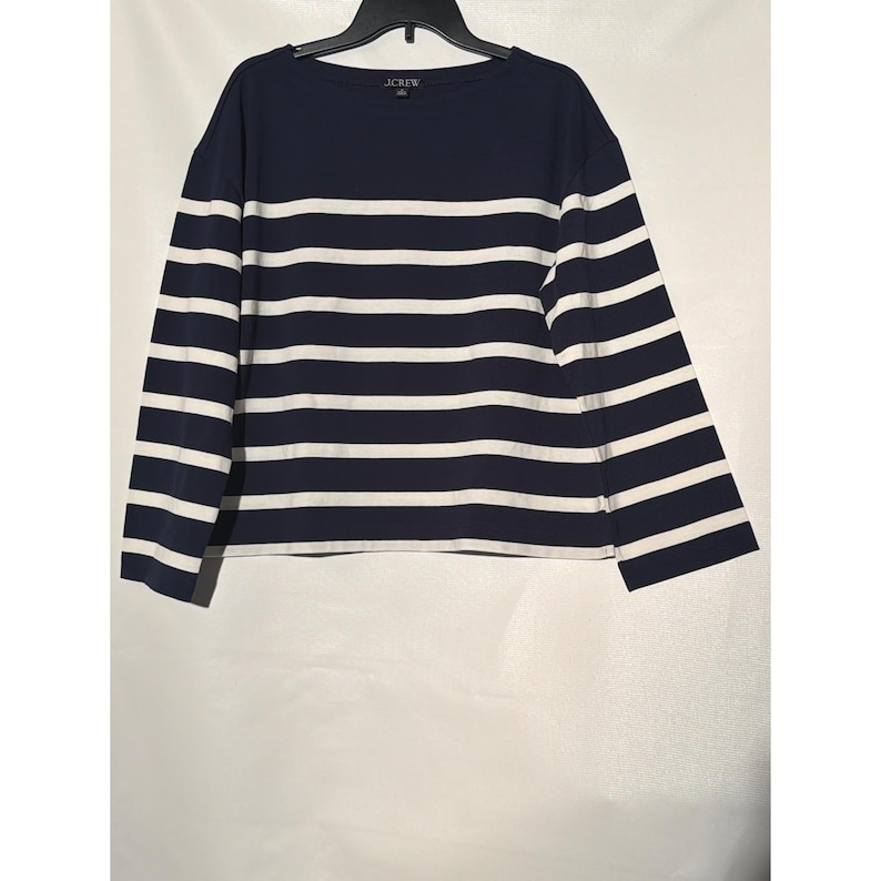 J.Crew Women's Striped Boatneck Long Sleeve Top M Navy White Relaxed Fit image 1