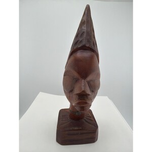 Hand Carved Wood Face Sculpture Pedestal Folk Art Decor image 5