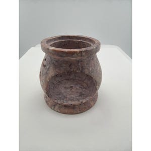 Pink Soapstone Oil Burner Tea Light Holder Moon Star Carved Stone image 1