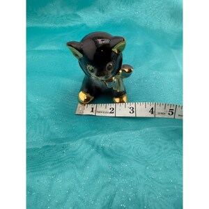 Vintage Ceramic Black Cat Figurine Gold Trim Bow Toothpick Holder 4 Inch image 6