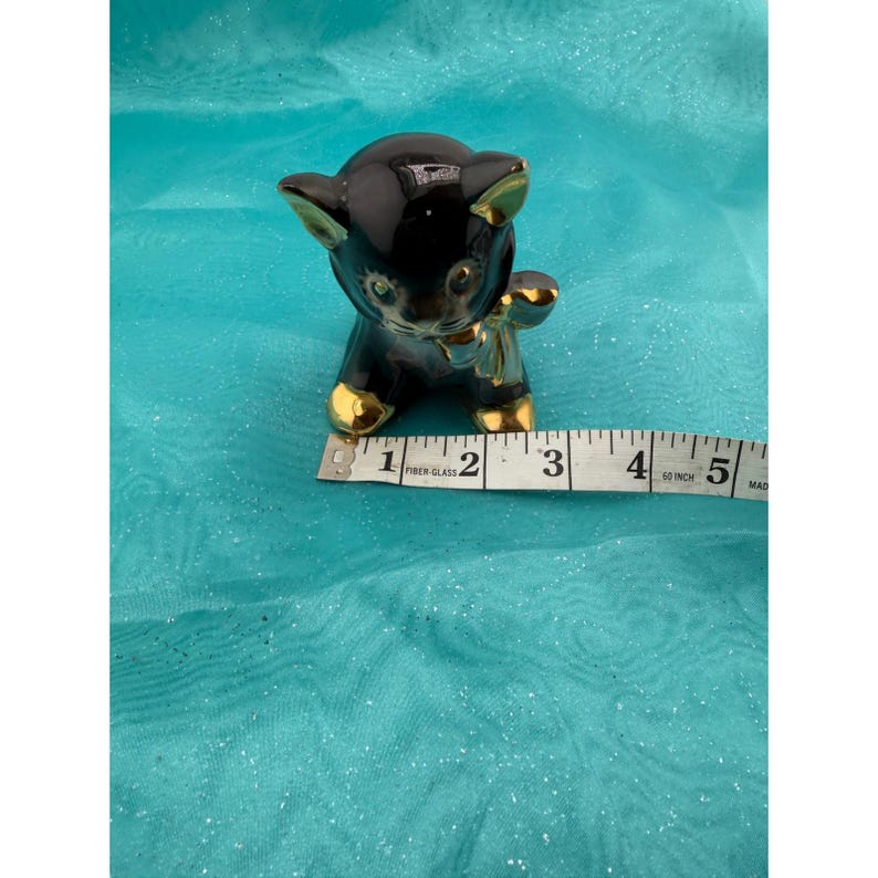 Vintage Ceramic Black Cat Figurine Gold Trim Bow Toothpick Holder 4 Inch image 6