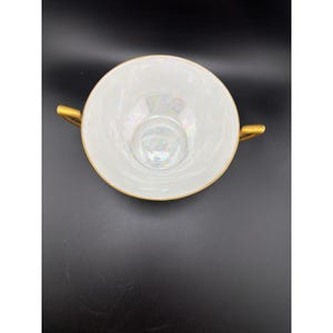 Vintage Signed Harrington Lusterware Bowl Blue Grapes Gold Handles Iridescent image 3