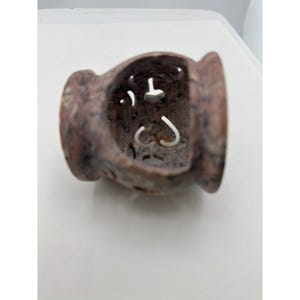 Pink Soapstone Oil Burner Tea Light Holder Moon Star Carved Stone image 3