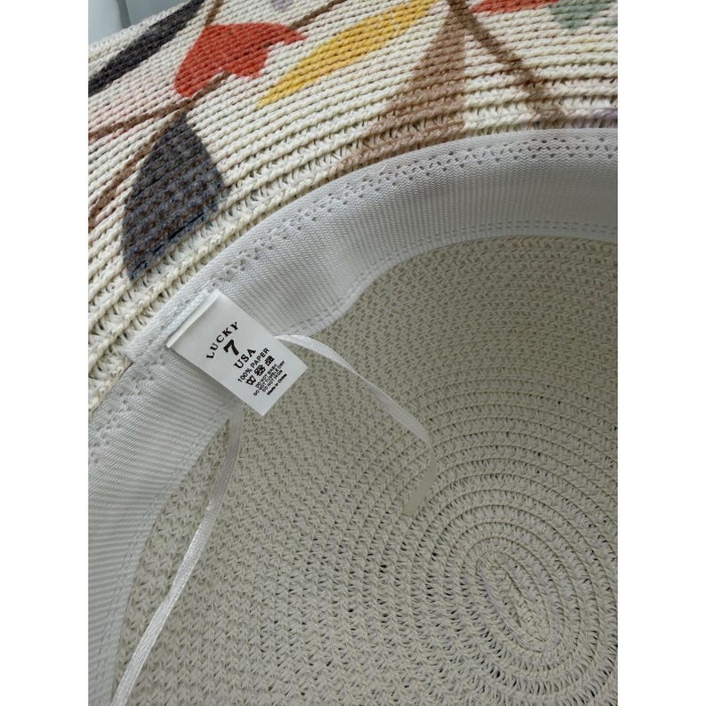 Lucky 7 USA Womens Cream Wide Brim Straw Sun Hat Floral UV Protection image 5