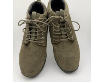 Calto Olive Green Suede Ankle Boots Mens 8 Lug Sole Casual Hiking Chukka