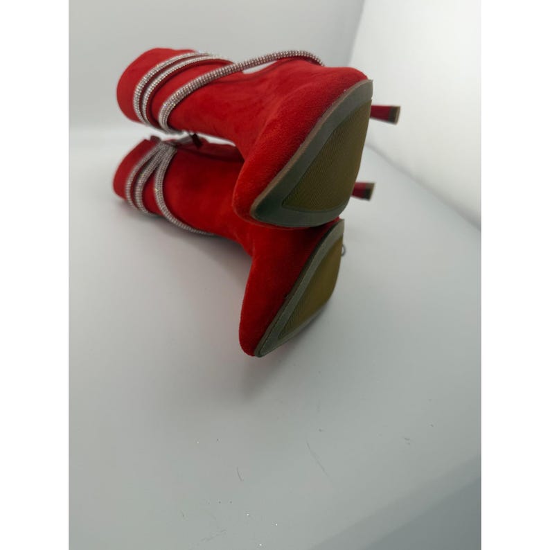 Charlotte Russe Red Faux Suede Rhinestone Wrap Ankle Booties Size 8 image 5