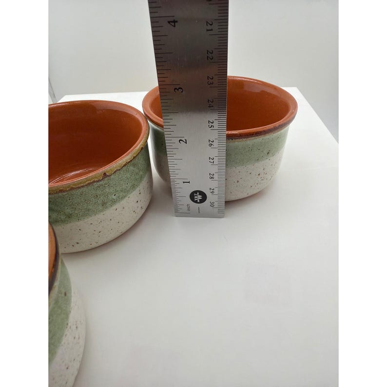 Set of 3 Stoneware Ramekins Terracotta Green Speckled Cream Ceramic Small Bowls image 5