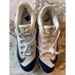 Nike Baseball Cleats White Navy Blue Swoosh Size 14 image 1