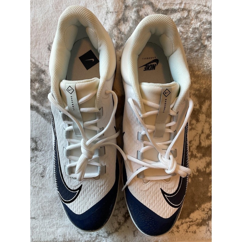 Nike Baseball Cleats White Navy Blue Swoosh Size 14 image 1