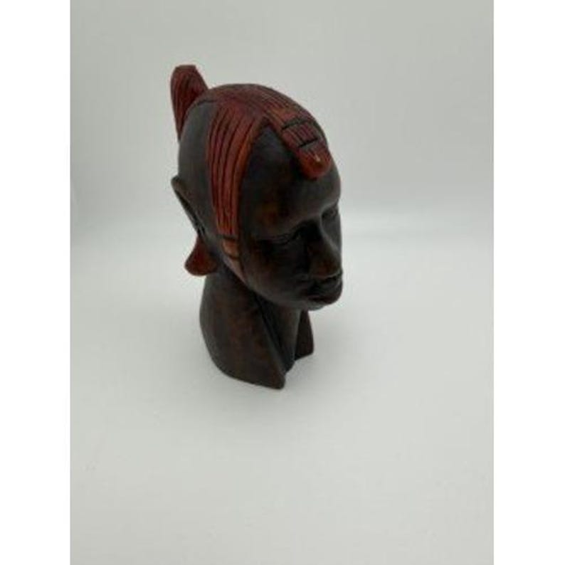 Vintage African Hand Carved Wood Bust Woman Braided Hair Dark Wood 6 Inch image 4